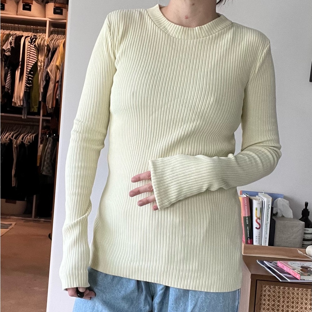 Arket Longline cream/buttercream sweater/thick top with bell cuffs size Small
